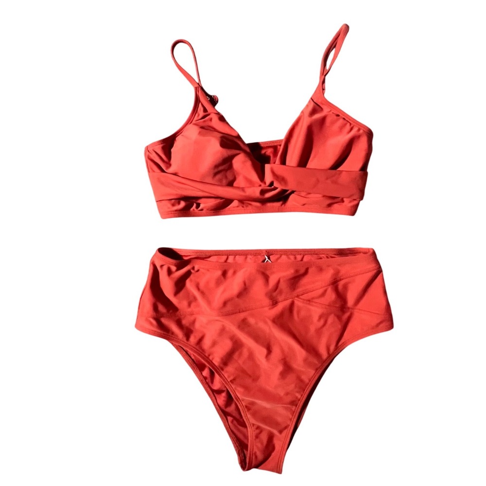 Cupshe Bikini Set Womens Large Rust Twist Front High Waisted Two Piece Swimsuit